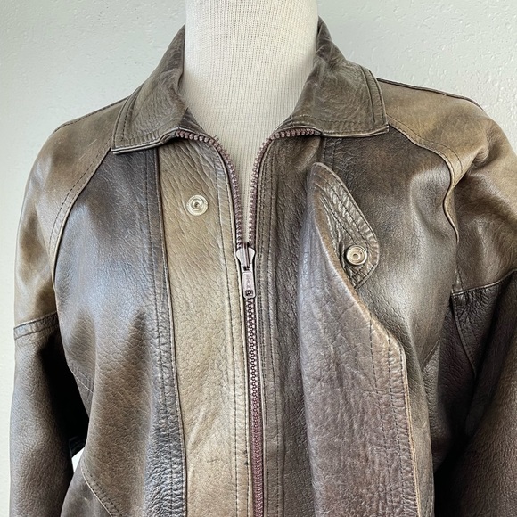 Ethiopian Two Tone Brown Leather Jacket Size XL - Picture 3 of 11